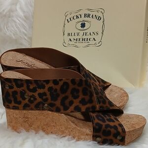 Lucky Brand Brown Leopard Wedge Sandals